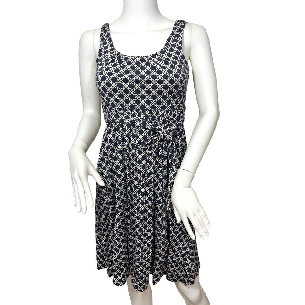Banana Republic Dress Petite XS Navy White Chain Link Fit Flare Sleeveless Tank